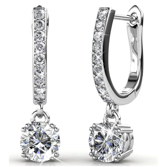 Cate&Chloe McKenzie 18k White Gold PLD Drop Dangle Earrings W Swarovski Crystals - Picture 1 of 6